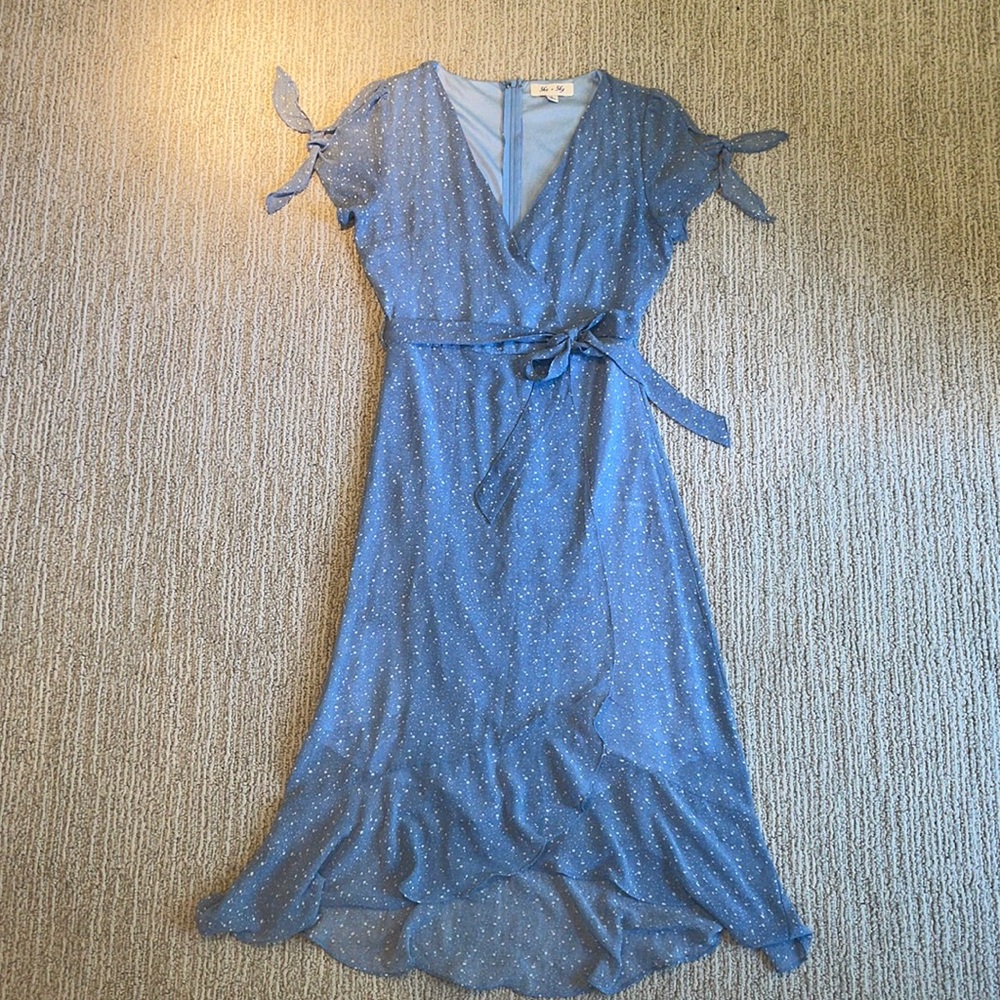 She + Sky | Small | Blue White Spotted Maxi Dress